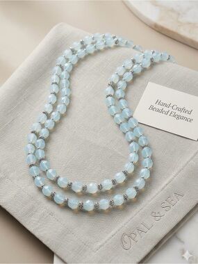 Elegant Light Blue Beaded Double-Strand Necklace